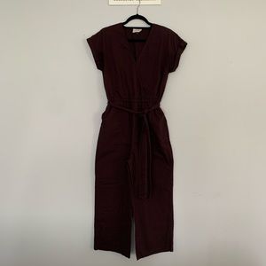 Short sleeve wide leg jumpsuit, plum
